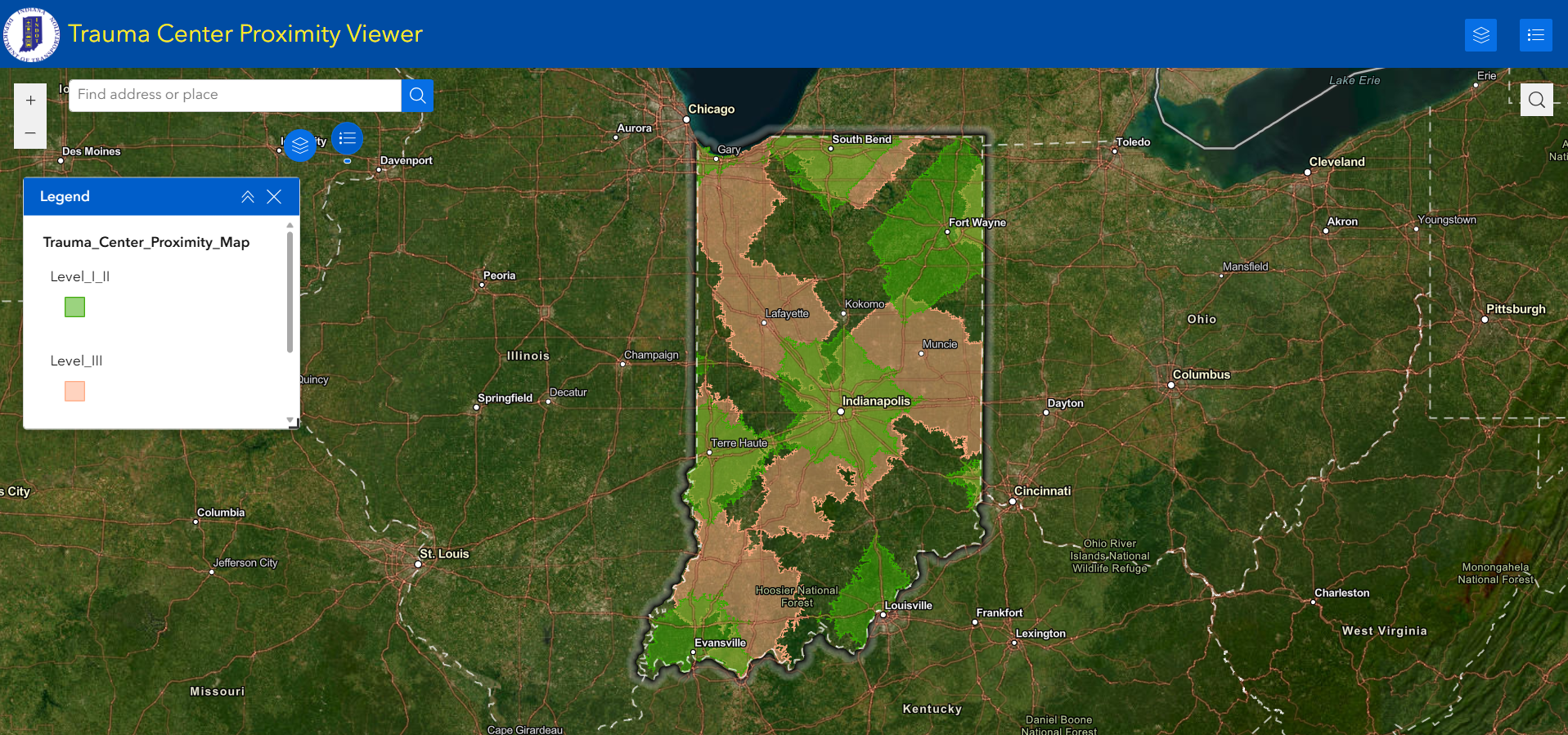 Trauma Center Proximity Mapping – Indiana